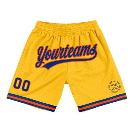 Custom Name Number Basketball Shorts Personalized Gold Royal-Orange Authentic Throwback Design Personalized Gold Royal-Orange
