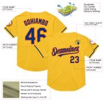 Personalized Gold Royal Orange Throwback Baseball Jersey with Custom Name and Number Personalized Gold Royal-Orange Mesh