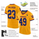 Custom Gold Royal-Orange Mesh Football Jersey with Personalized Name and Number - Authentic Throwback Team Style Personalized