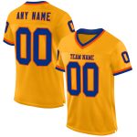 Custom Gold Royal-Orange Mesh Football Jersey with Personalized Name and Number - Authentic Throwback Team Style Personalized