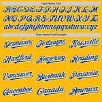 Custom Name and Number Unisex Softball Jersey - Personalized Gold Royal Pinstripe Two-Button Design Personalized Gold Royal