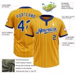 Custom Name and Number Unisex Softball Jersey - Personalized Gold Royal Pinstripe Two-Button Design Personalized Gold Royal