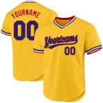 Custom Name and Number Personalized Gold and Royal-Red Authentic Baseball Jersey Personalized Gold Royal-Red Authentic Throwback