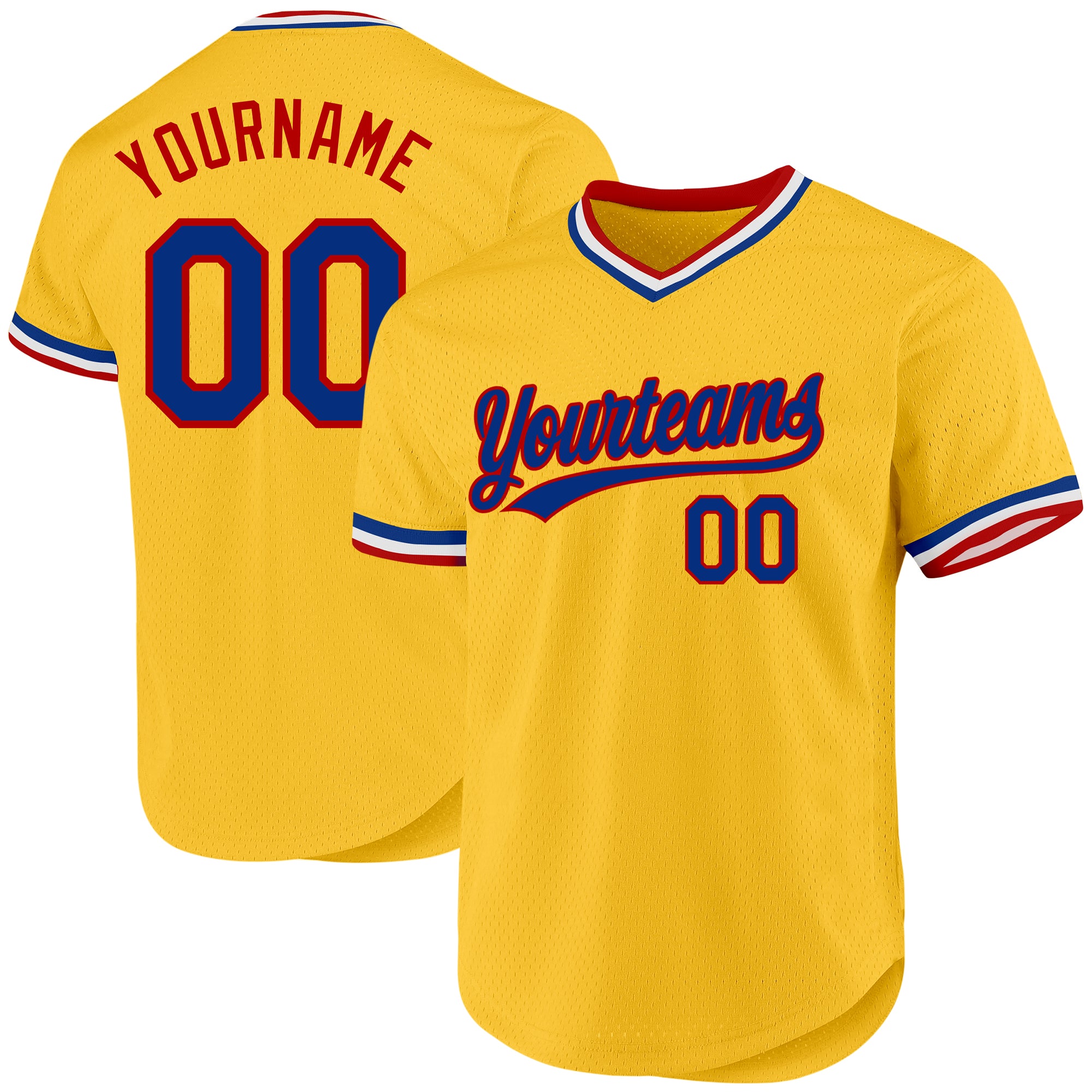 Custom Name and Number Personalized Gold and Royal-Red Authentic Baseball Jersey Personalized Gold Royal-Red Authentic Throwback