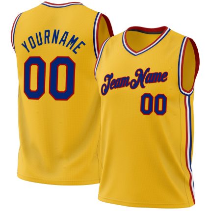 Personalized Gold Royal-Red Basketball Jersey - Authentic Throwback Design Personalized Gold Royal-Red Authentic Throwback