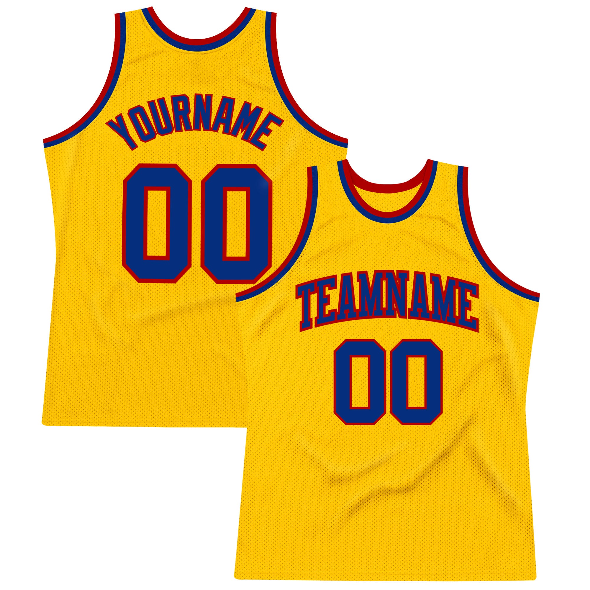 Custom Name & Number Personalized Gold Royal-Red Basketball Jersey - Authentic Throwback Design Personalized Gold Royal-Red