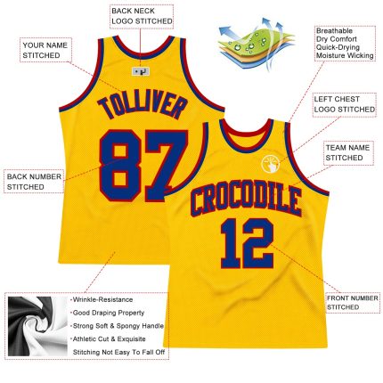 Custom Name & Number Personalized Gold Royal-Red Basketball Jersey - Authentic Throwback Design Personalized Gold Royal-Red