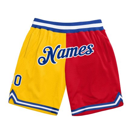 Custom Personalized Gold Red Fashion Basketball Shorts with Name and Number - Authentic Throwback Team Attire Personalized