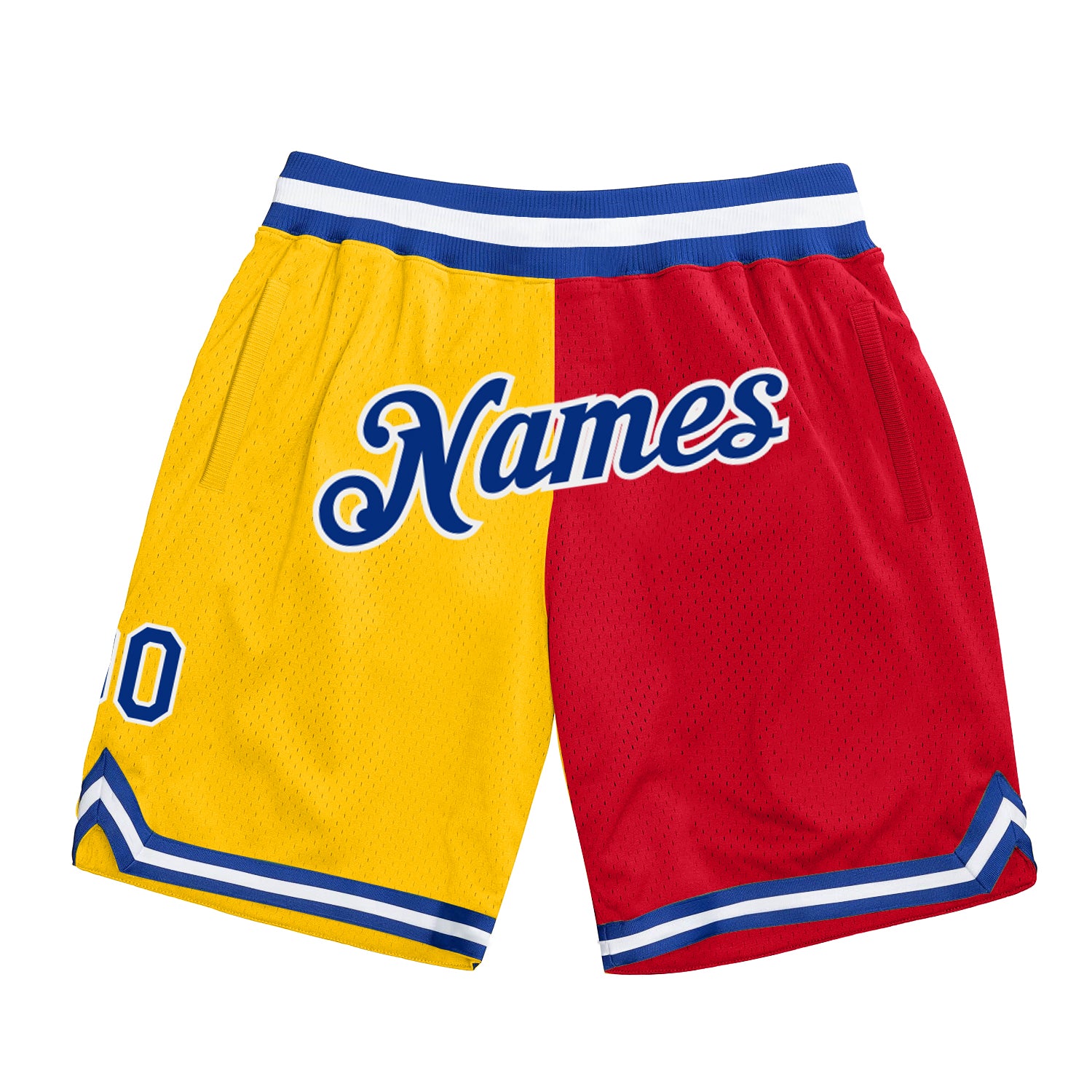 Custom Personalized Gold Red Fashion Basketball Shorts with Name and Number - Authentic Throwback Team Attire Personalized