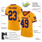 Personalized Gold Red Mesh Football Jersey with Custom Name and Number - Authentic Throwback Team Design Personalized Gold