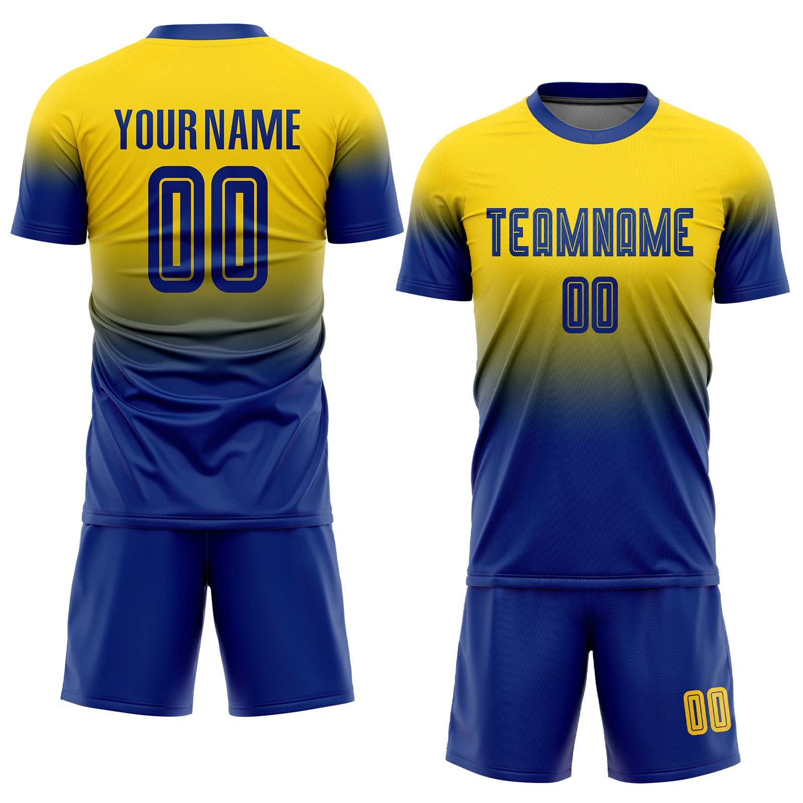 Custom Name and Number Soccer Jersey | Personalized Gold Royal Fade Fashion Uniform Personalized Gold Royal Sublimation Fade