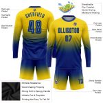 Custom Name Number Soccer Jersey Personalized Gold Long Sleeve Fashion Fade Uniform - Royal Team Edition Personalized Gold
