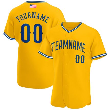 Custom American Flag Baseball Jersey, Personalized Gold Royal-White Fashion with Name and Number Personalized Gold Royal-White