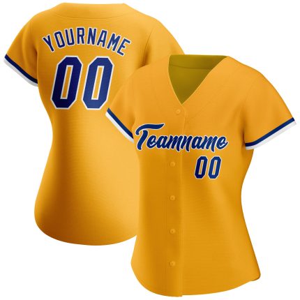 Custom Gold and White Authentic Baseball Jersey - Personalized Sports Apparel Personalized Gold Royal-White Authentic Baseball