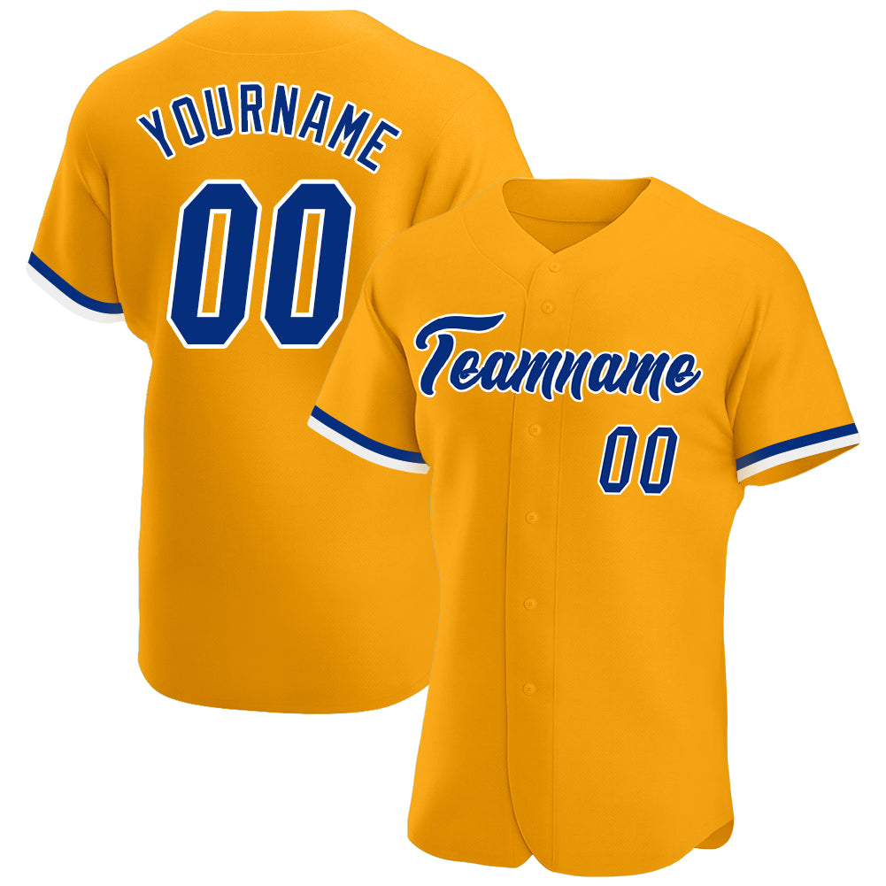 Custom Gold and White Authentic Baseball Jersey - Personalized Sports Apparel Personalized Gold Royal-White Authentic Baseball