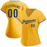 Custom Name and Number Personalized Gold Royal-White Baseball Jersey - Authentic Team Apparel Personalized Gold Royal-White