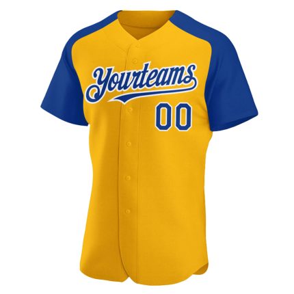 Custom Name and Number Personalized Baseball Jersey - Gold Royal-White Authentic Raglan Sleeves Personalized Gold Royal-White