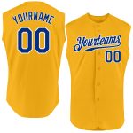 Personalized Gold Baseball Jersey - Authentic Sleeveless Design in Royal-White Personalized Gold Royal-White Authentic Sleeveless