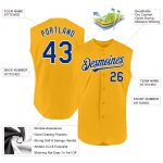 Personalized Gold Baseball Jersey - Authentic Sleeveless Design in Royal-White Personalized Gold Royal-White Authentic Sleeveless