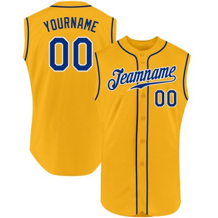 Custom Name Number Baseball Jersey - Personalized Gold Royal-White Authentic Sleeveless Team Jersey Personalized Gold Royal-White