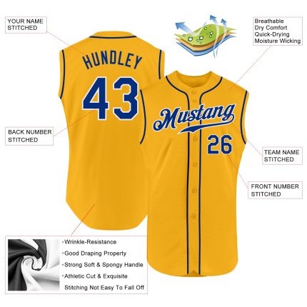 Custom Name Number Baseball Jersey - Personalized Gold Royal-White Authentic Sleeveless Team Jersey Personalized Gold Royal-White