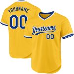 Custom Gold Authentic Throwback Baseball Jersey - Royal White Design Personalized Gold Royal-White Authentic Throwback Baseball