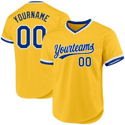 Custom Gold Authentic Throwback Baseball Jersey - Royal White Design Personalized Gold Royal-White Authentic Throwback Baseball