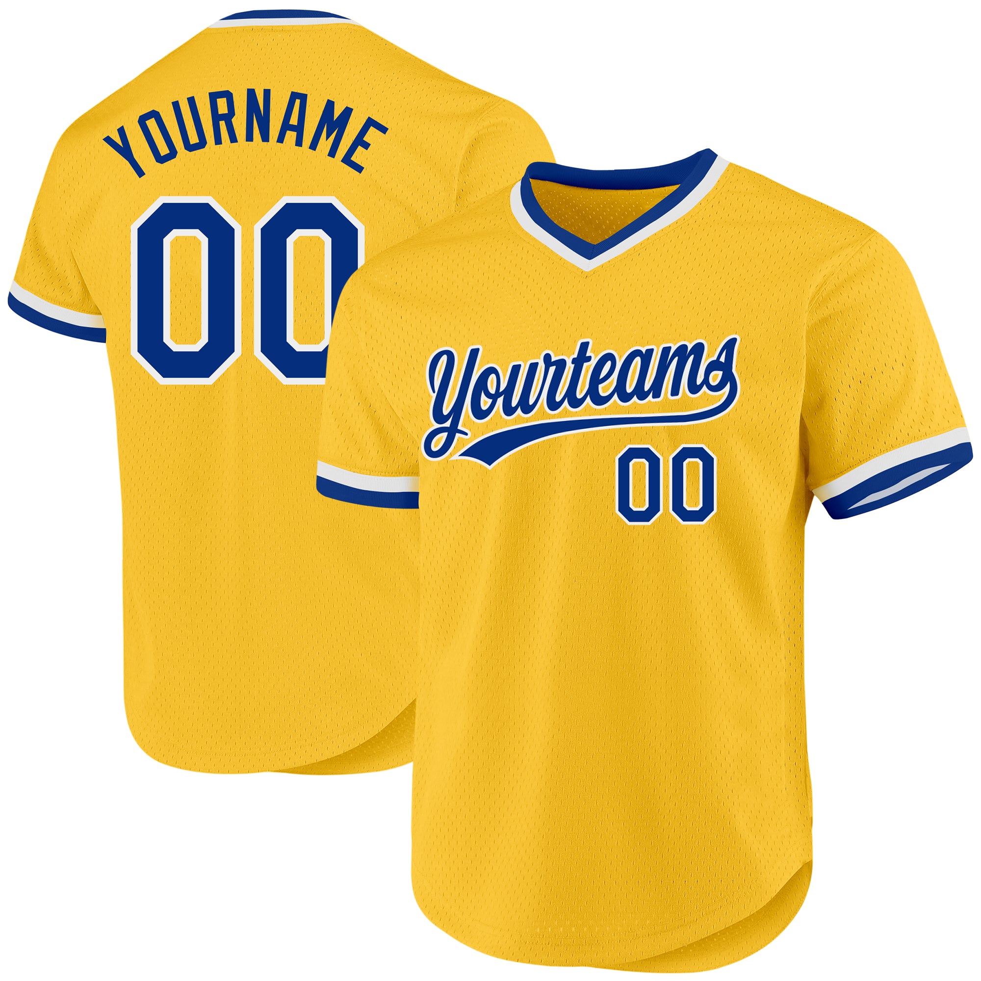 Custom Gold Authentic Throwback Baseball Jersey - Royal White Design Personalized Gold Royal-White Authentic Throwback Baseball