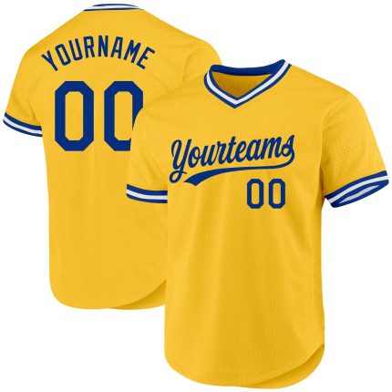 Custom Gold Baseball Jersey with Royal-White Design, Personalized Name and Number, Authentic Throwback Style Personalized