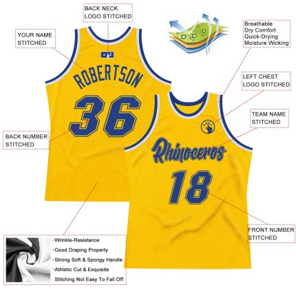Personalized Gold Basketball Jersey - Royal White Authentic Throwback Design Personalized Gold Royal-White Authentic Throwback