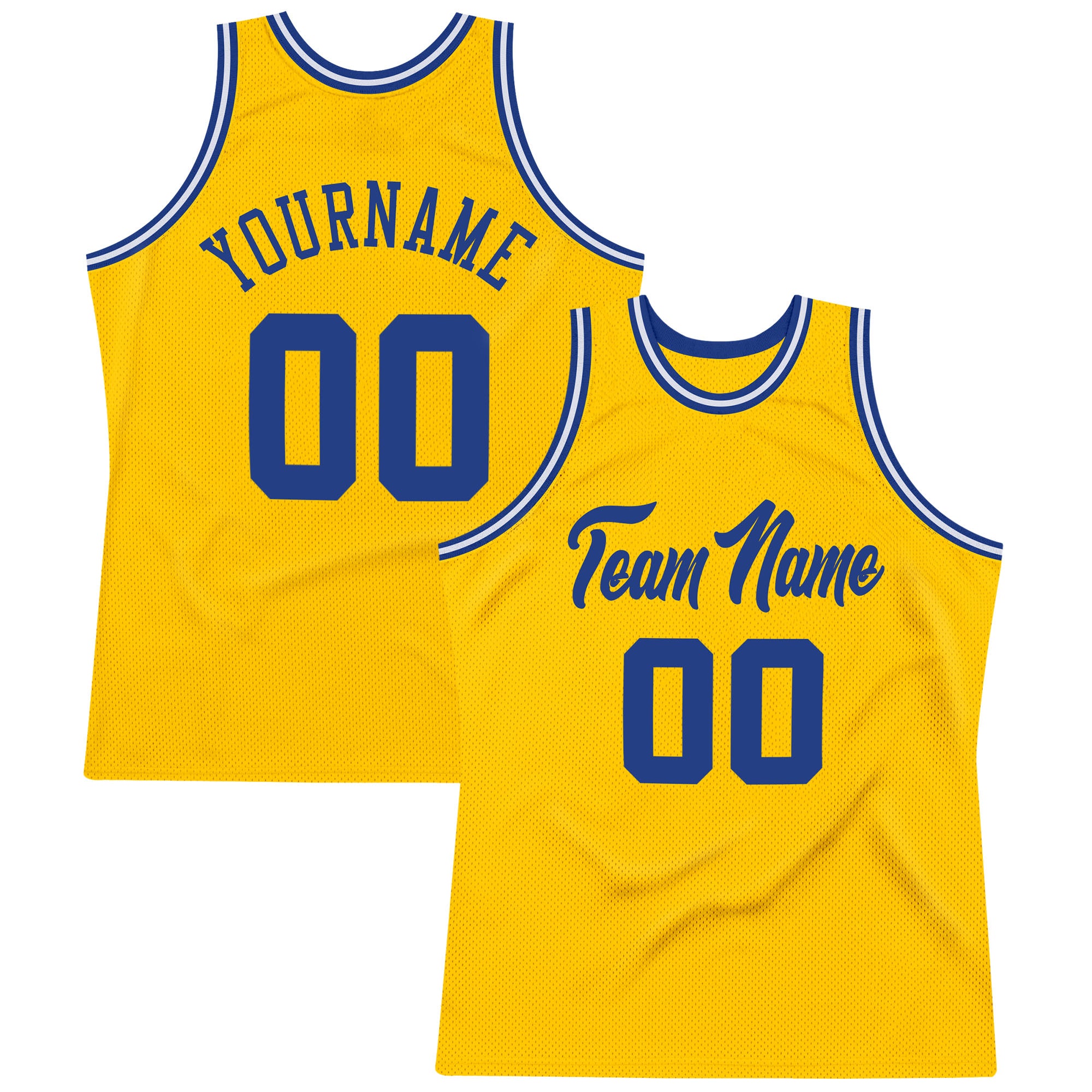 Custom Name and Number Authentic Throwback Basketball Jersey, Personalized Gold Royal-White Design Personalized Gold Royal-White