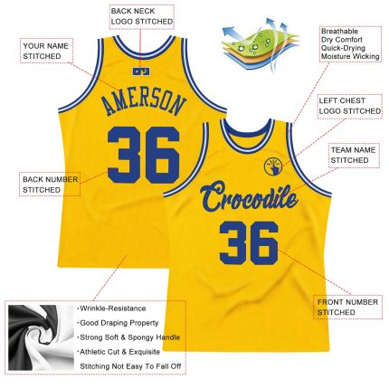 Custom Name and Number Authentic Throwback Basketball Jersey, Personalized Gold Royal-White Design Personalized Gold Royal-White