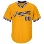 Personalized Gold Royal-White Baseball Jersey Shirt Custom Team Name & Number - Authentic Rib-Knit Design Personalized Gold
