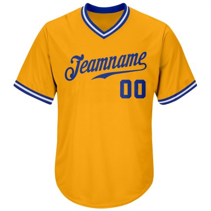 Personalized Gold Royal-White Baseball Jersey Shirt Custom Team Name & Number - Authentic Rib-Knit Design Personalized Gold