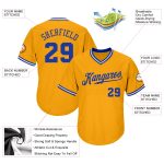 Personalized Gold Royal-White Baseball Jersey Shirt Custom Team Name & Number - Authentic Rib-Knit Design Personalized Gold