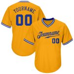 Personalized Gold Royal-White Baseball Jersey Shirt Custom Team Name & Number - Authentic Rib-Knit Design Personalized Gold