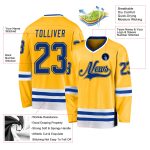 Custom Name and Number Gold Hockey Jersey - Personalized Royal-White Team Jersey Personalized Gold Royal-White Hockey Jersey