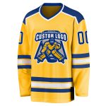 Custom Gold Hockey Jersey - Personalized Royal-White Team Apparel Personalized Gold Royal-White Hockey Jersey