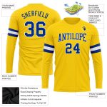 Custom Name Number Long Sleeve Performance T-Shirt - Personalized Gold Royal-White Design Personalized Gold Royal-White Long