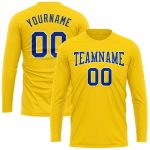 Custom Name Number Long Sleeve Performance T-Shirt - Personalized Gold Royal-White Design Personalized Gold Royal-White Long