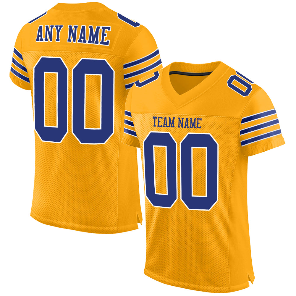 Personalized Gold Royal-White Authentic Football Jersey for Men and Women Personalized Gold Royal-White Mesh Authentic Football