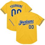Custom Name and Number Gold Baseball Jersey - Personalized Royal-White Mesh Throwback Team Apparel Personalized Gold Royal-White