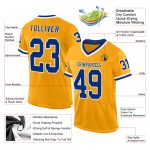 Personalized Gold Throwback Football Jersey with Royal-White Mesh Design Personalized Gold Royal-White Mesh Authentic Throwback