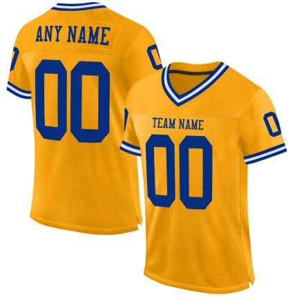 Custom Name Number Authentic Throwback Football Jersey Personalized Gold Royal-White Mesh Design Personalized Gold Royal-White