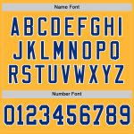 Personalized Gold Throwback Football Jersey with Royal-White Mesh Design Personalized Gold Royal-White Mesh Authentic Throwback