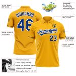 Custom Name and Number Personalized Gold Royal-White Golf Polo Shirt - Performance Style Personalized Gold Royal-White Performance