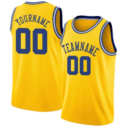 Custom Name and Number Personalized Gold Royal-White Basketball Jersey Rib-Knit Round Neck Team Apparel Personalized Gold