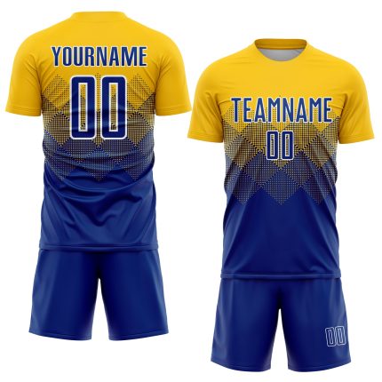 Custom Soccer Uniform Jersey Personalized Gold Royal-White with Team Name and Number Personalized Gold Royal-White Sublimation