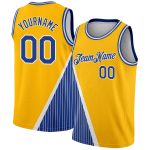 Custom Name Number Basketball Jersey - Personalized Gold Royal-White Triangle Pinstripes Authentic City Edition Personalized