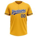 Gold Personalized Unisex Softball Jersey - Royal White Two-Button Design Personalized Gold Royal-White Two-Button Unisex